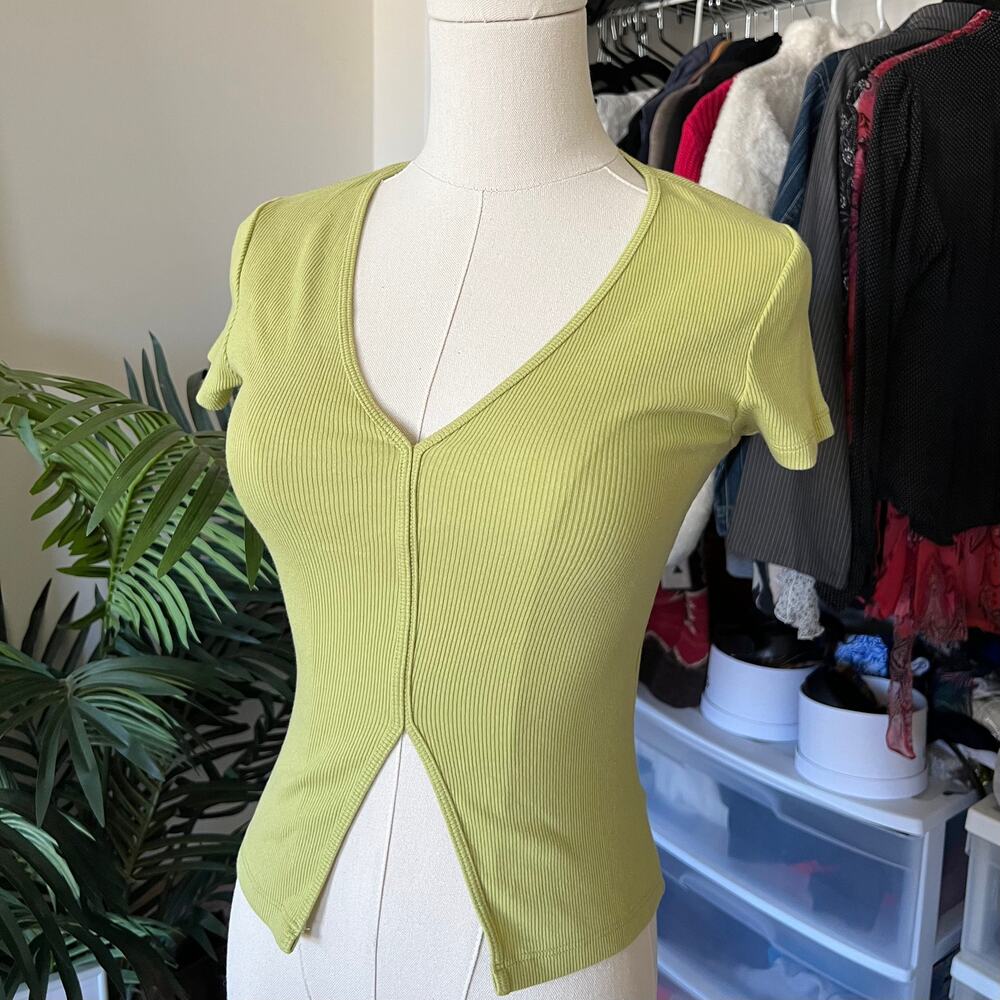 Abercrombie & Fitch Ribbed Knit V-Neck Top XS Pistachio Green